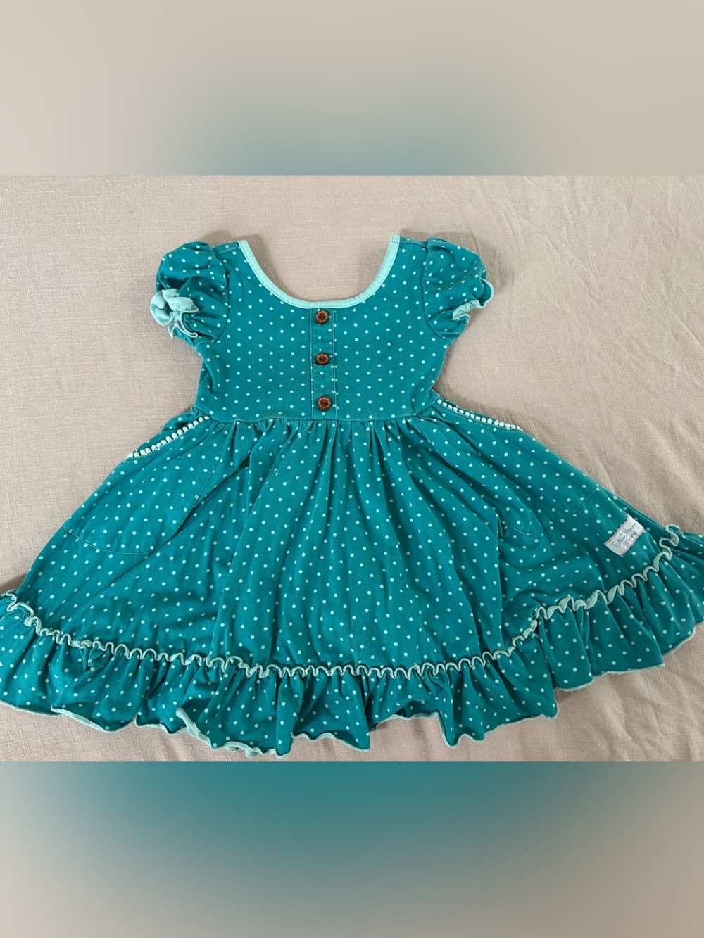 SweetHoney toddler girls Turquoise Polka Dot Ruffle twirl Dress